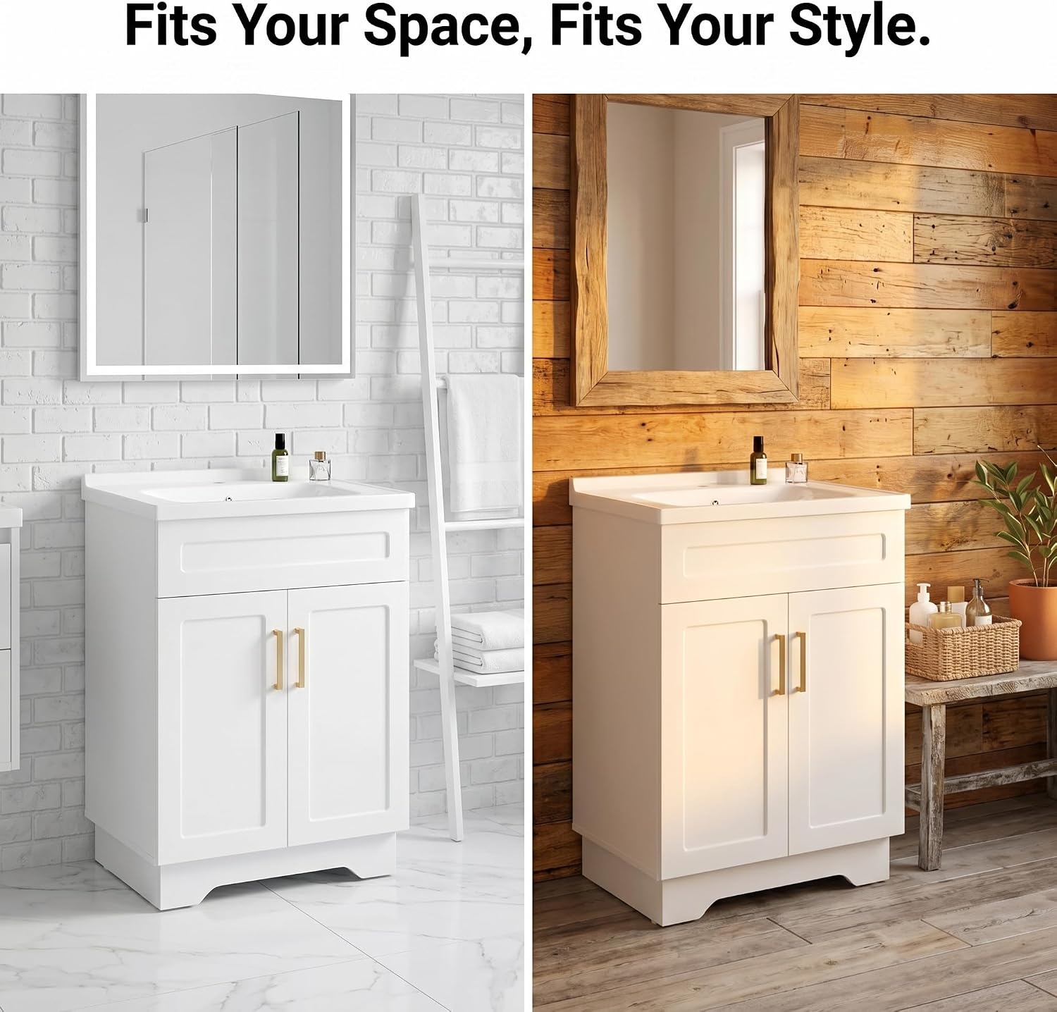 White 24 Inch Wooden Bathroom Vanity Sink
