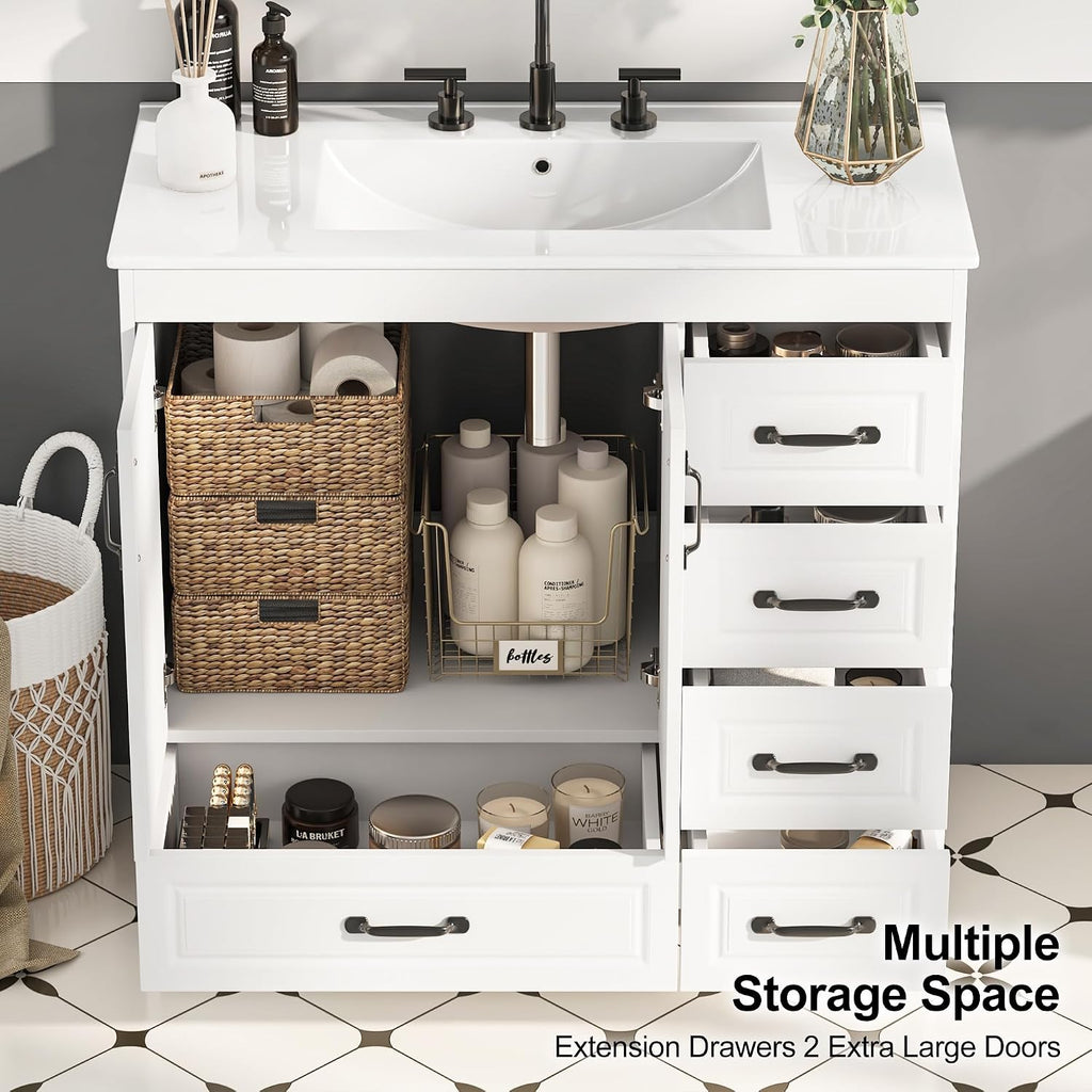 36 Inch White Freestanding Bathroom Vanity
