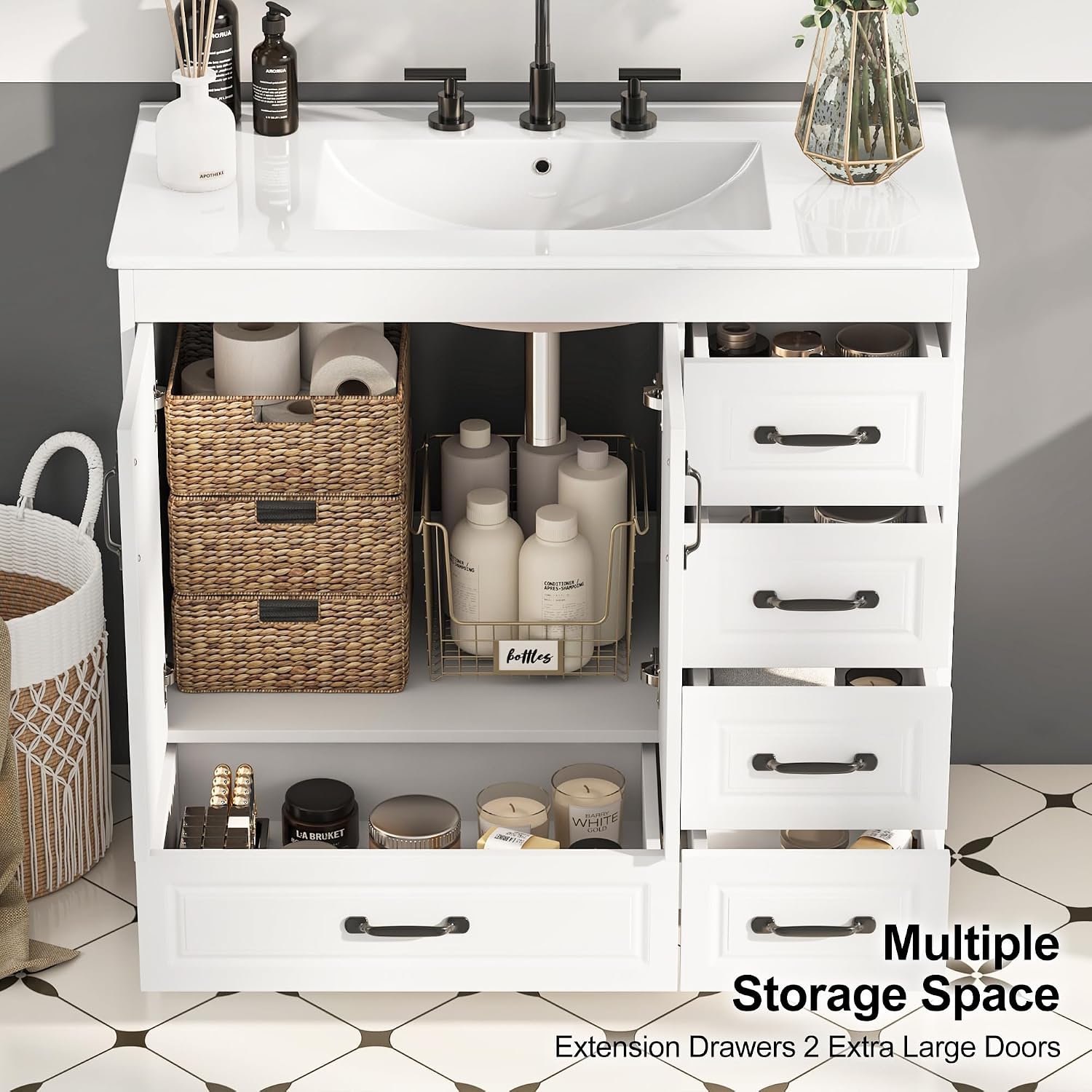 36 Inch White Freestanding Bathroom Vanity