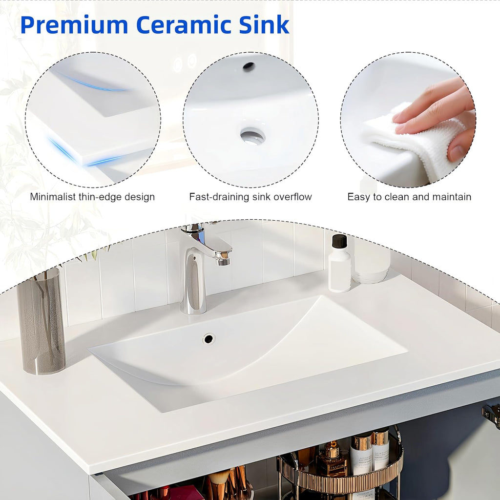 Grey Modern Ceramic Sink Bathroom Vanity
