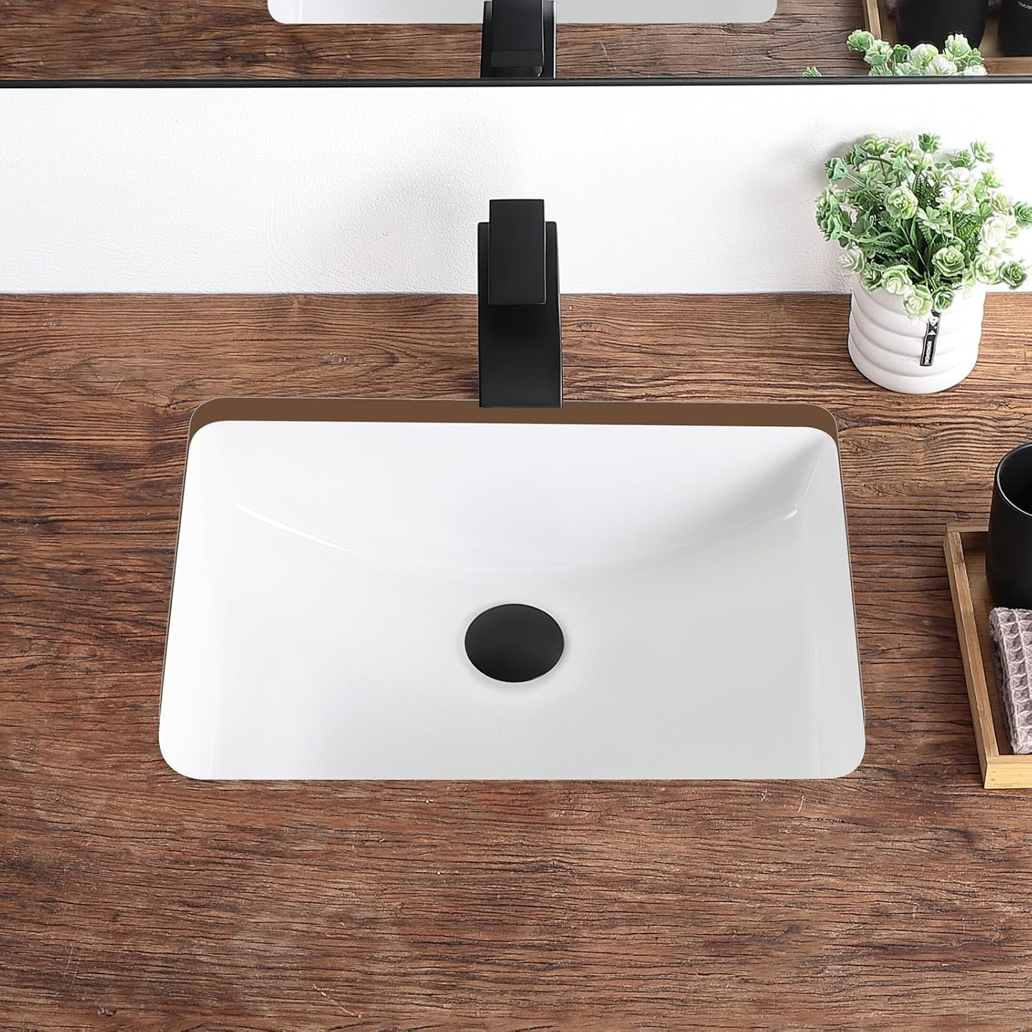 White Ceramic Rectangular Undermount Bathroom Sink