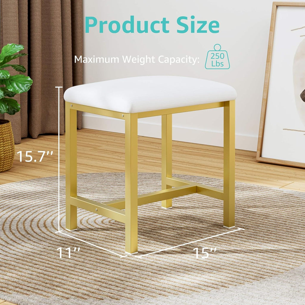 White Gold Cushioned Modern Vanity Stool