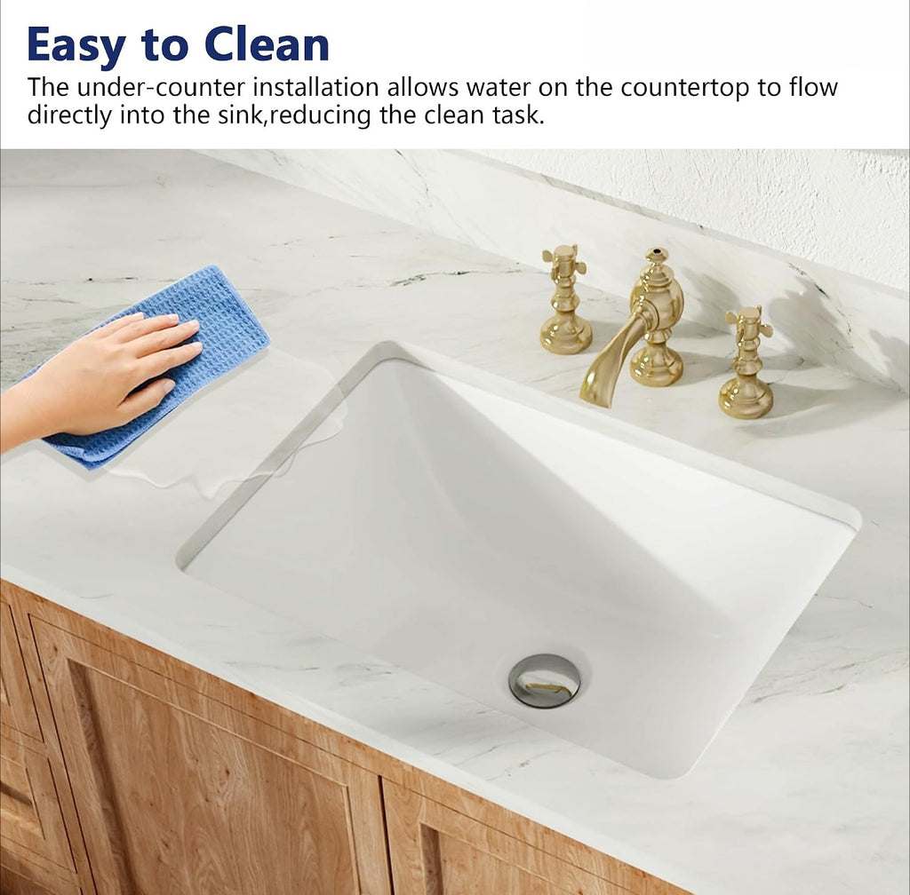 White Ceramic Rectangular Undermount Bathroom Sink
