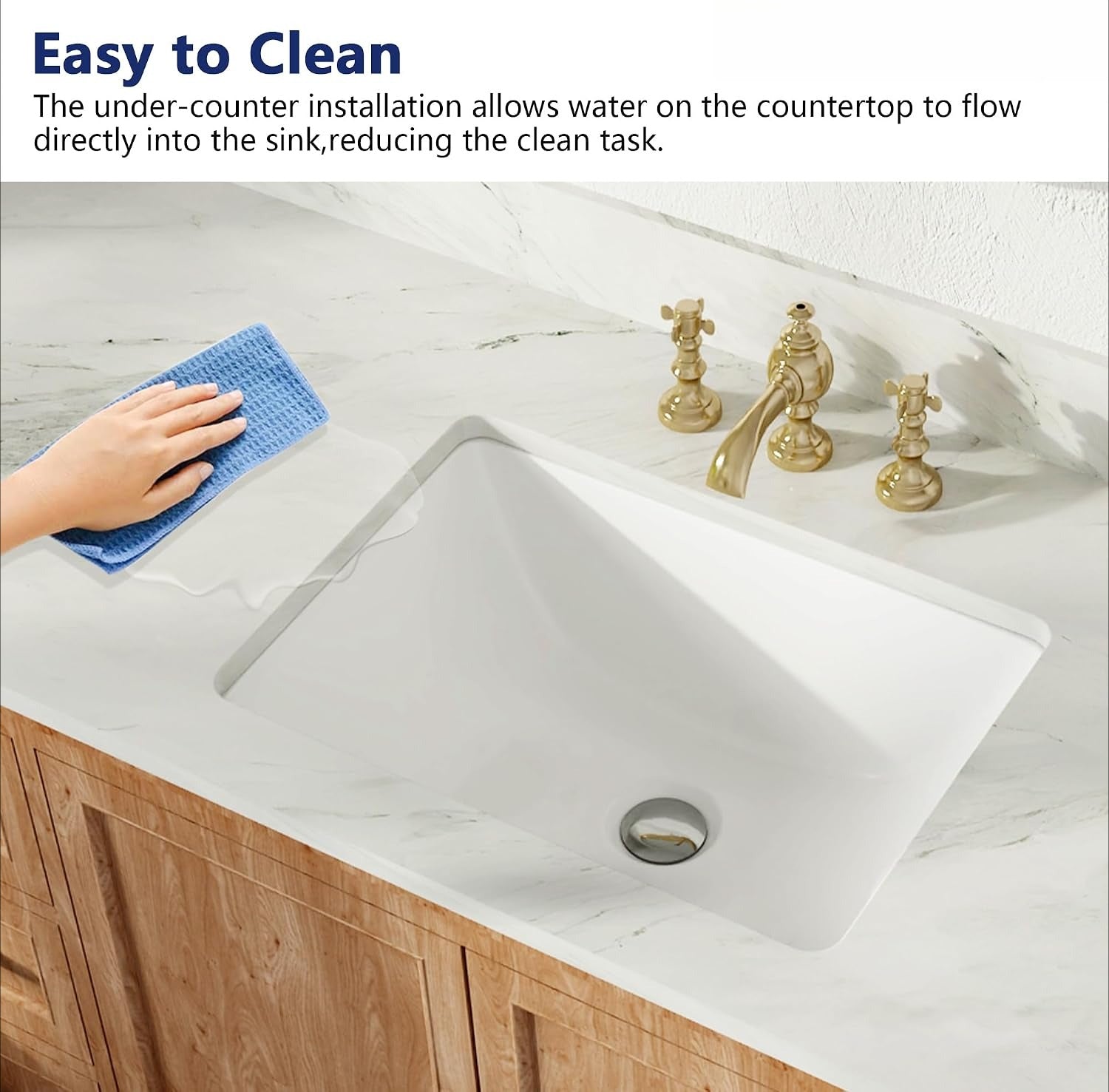 White Ceramic Rectangular Undermount Bathroom Sink